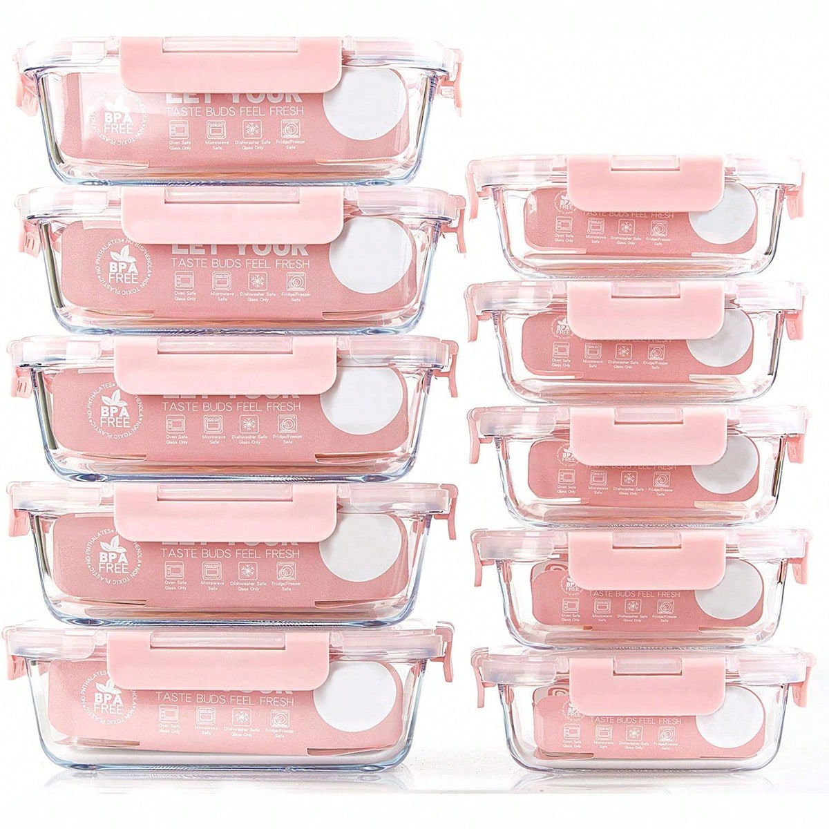 Meal Prep Kitchen - 10er-Pack Glas-Mahlzeitbehälter, Lebensmittelbehälter mit luftdichten Deckeln,