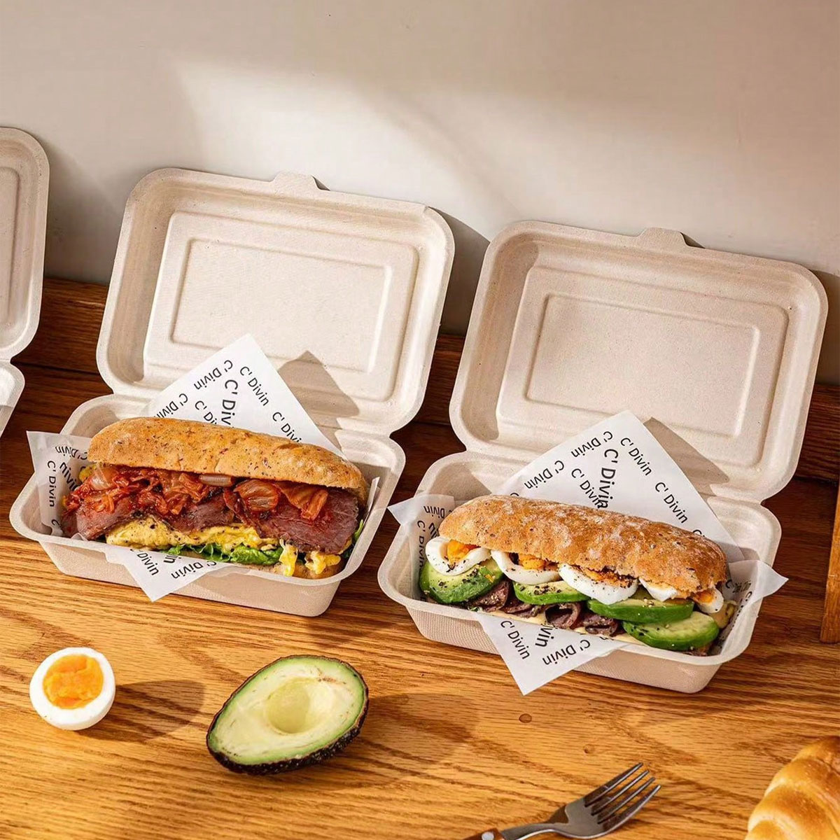 Meal Prep Bowl - Chabatta-Verpackungsbox, papierverpacktes Sandwich, Hamburger, Handkuchen, Kuchen,